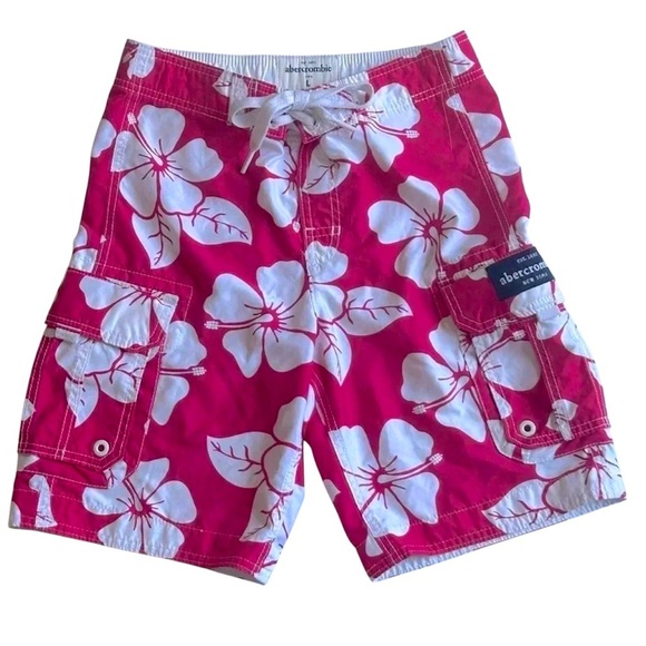 Abercrombie & Fitch Other - Abercrombie and Fitch Swim Trunks Y2K Hawaiian Floral Pink White Big Kid L